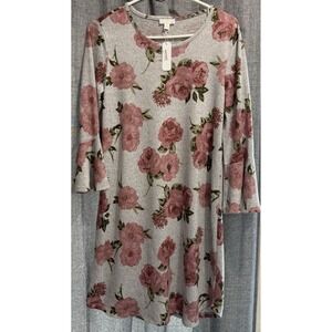 Charming Charlie‎ Size Medium Dress Bell Sleeve Gray Floral Soft NWT